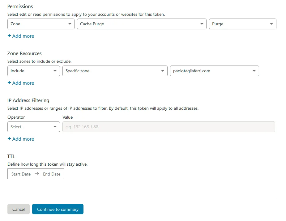 Cloudflare Cache Purge Token setup