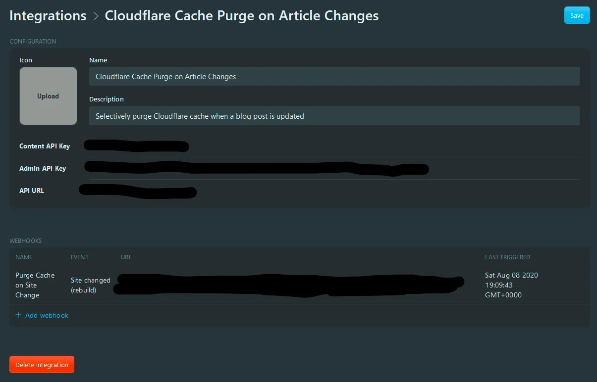 Ghost Webhook for cache purging