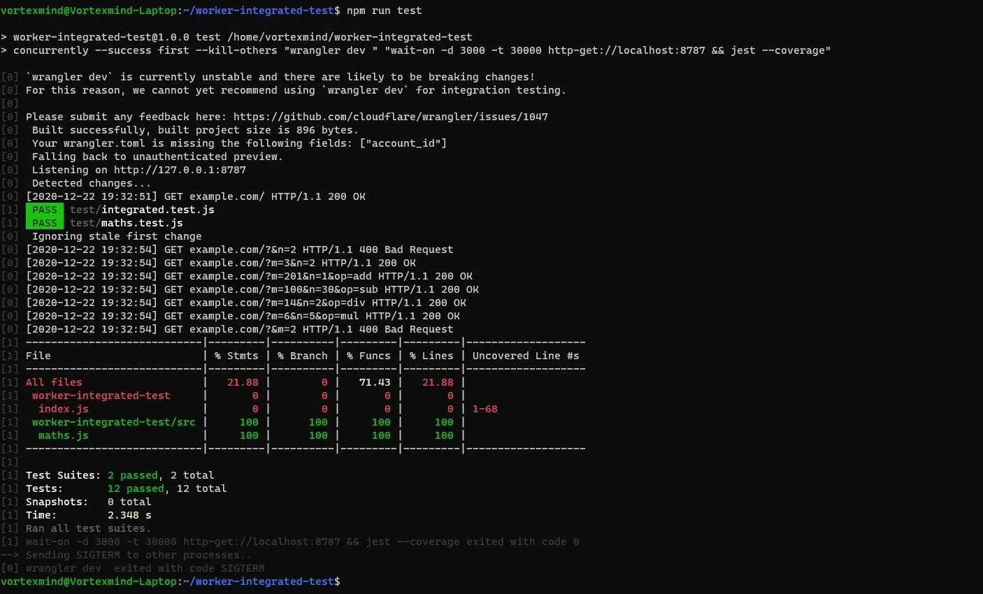Output of npm run test in my sample project