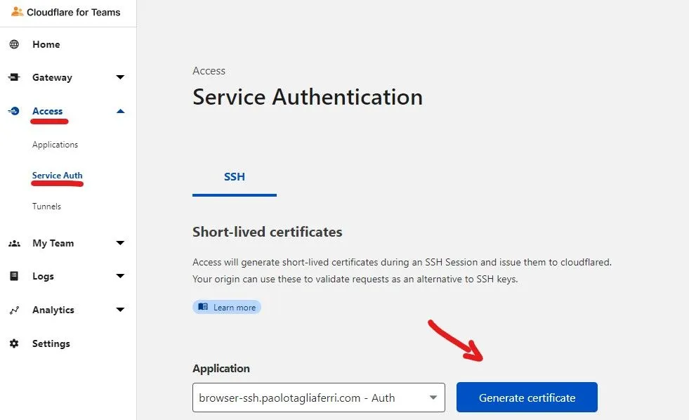 Cloudflare for Teams Dashboard - Service Authentication